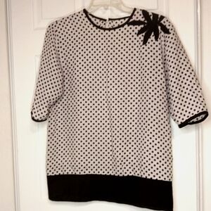 VTG Handmade Vintage Retro Polka Dot Top Embellished Tunic Black White Sz L